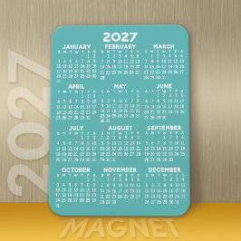 Imán Calendario 2027 - Moderno, Minimalista Aqua y Blan