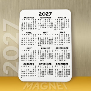 Imán Calendario 2027 - Negro y Blanco Mínimo Básico