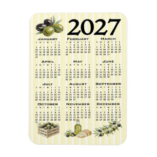 Imán Calendario 2027, Olivas Mediterráneas Rayas Amaril