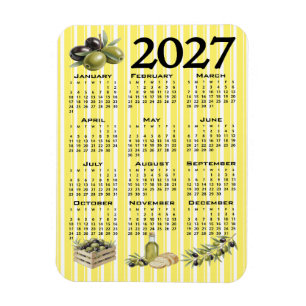 Imán Calendario 2027, Olivas Mediterráneas Rayas Amaril
