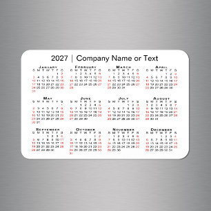 Imán Calendario 2027 Texto Personalizado Negro Rojo Bla