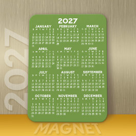 Imán Calendario 2027 - Verde Blanco Moderno Mínimo Bási
