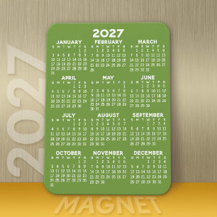 Imán Calendario 2027 - Verde Blanco Moderno Mínimo Bási