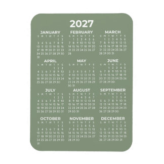 Imán Calendario Anual 2027 Básico Mini Verde Salvia