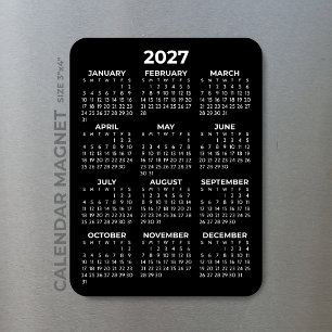 Imán Calendario Anual 2027 Básico Minimalista Mini Negr