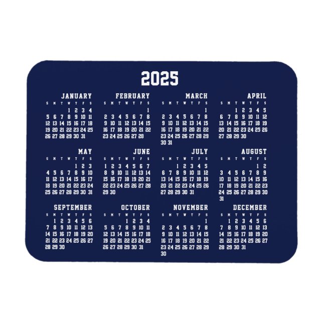 Imán Calendario Azul de la Marina 2025 Magnet Flexible (Horizontal)