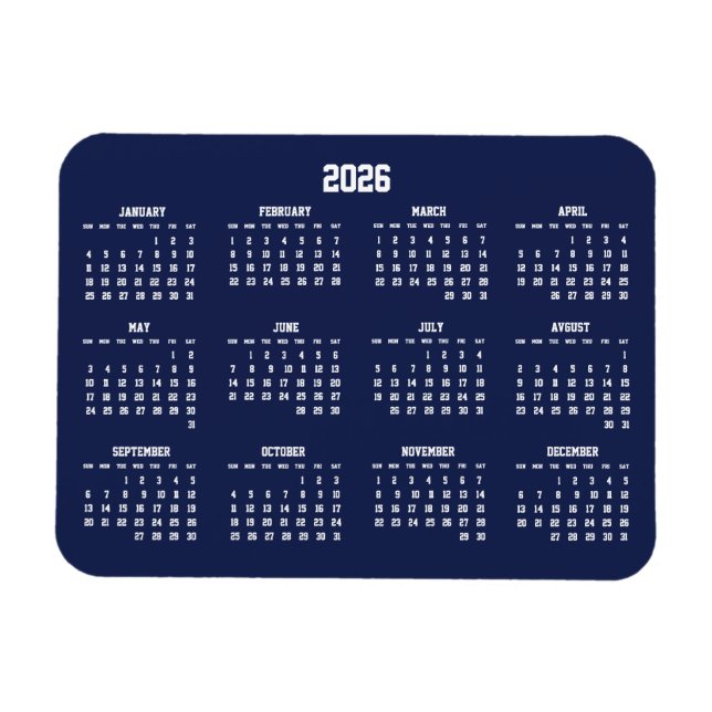Imán Calendario Azul de la Marina 2026 Magnet Flexible (Horizontal)