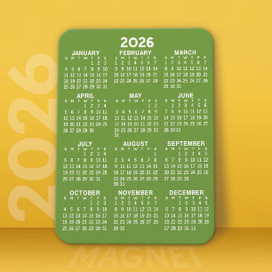 Imán Calendario - Básico Mínimo Verde y Blanco Moderno