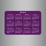 Imán Calendario blanco 2025 sobre plantilla de fondo mo<br><div class="desc">El calendario blanco 2025 se superpone sobre una plantilla de fondo morado en este práctico imán flexible de 4"x6". Puede agregar su propia imagen de fondo en la barra lateral si lo desea. Si sólo desea un fondo de color diferente, puntee "Editar usando la herramienta de diseño", seleccione el fondo...</div>