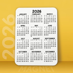 Imán Calendario - Blanco y negro básico mínimo