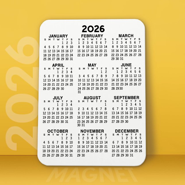Imán Calendario - Blanco y negro básico mínimo (2026 Calendar Magnet)