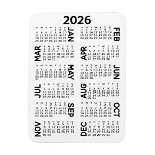 Imán Calendario - Blanco y negro básico mínimo