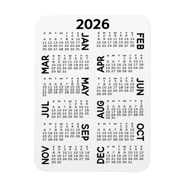 Imán Calendario - Blanco y negro básico mínimo (Vertical)