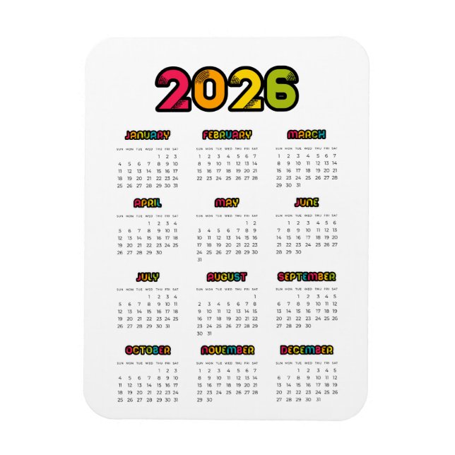 Imán Calendario colorido de 2025 (Vertical)