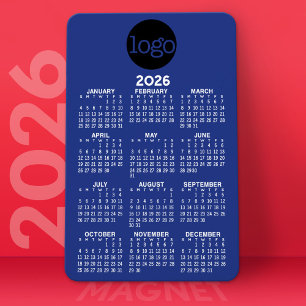 Imán Calendario con logotipo básico blanco azul mínimo