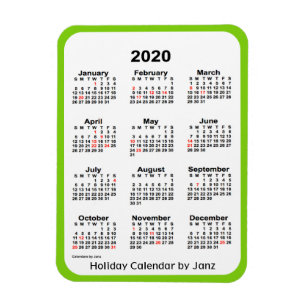 Imán Calendario de 2020 días de fiesta por el verde