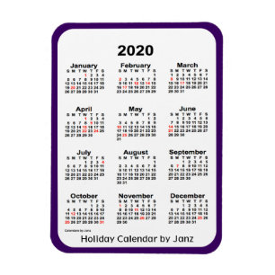 Imán Calendario de 2020 días de fiesta por la púrpura
