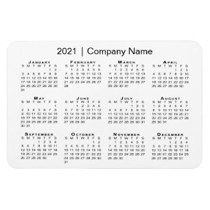 Imán Calendario de 2021 con nombre de empresa blanco