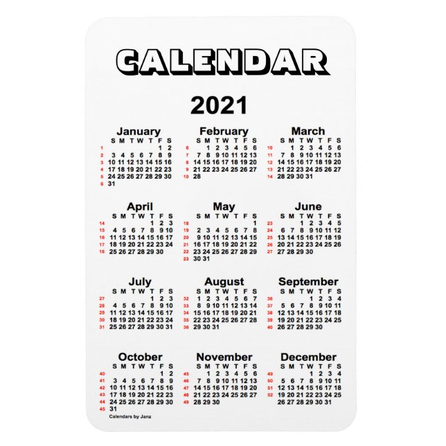 Imán Calendario de 52 semanas en blanco de 2021 de Janz (Vertical)