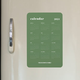 Imán Calendario de Año 2024 de Sage Green Modern Full