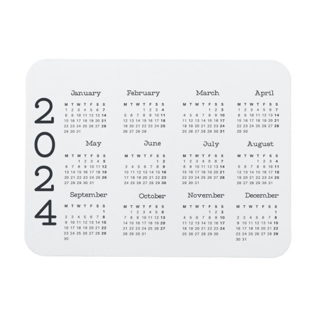 Imán Calendario De Año Completo 2024 Minimalista Blanco (Horizontal)