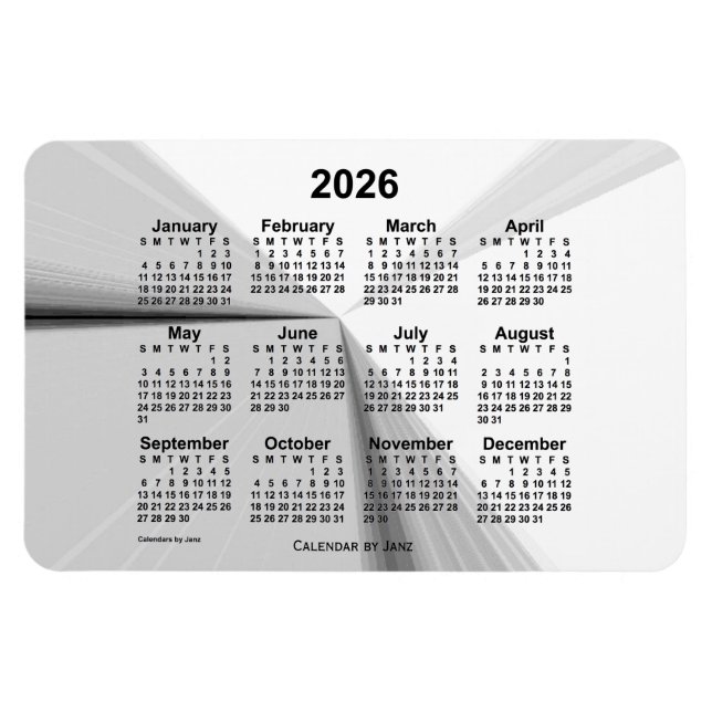 Imán Calendario de desvanecimiento del humo de 2026, de (Horizontal)