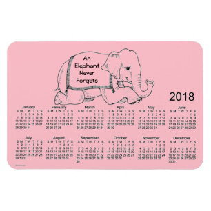 Imán Calendario de elefantes rosados 2018, por Janz 4x6