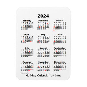 Imán Calendario de festividades blancas de 2024 por Jan