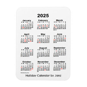 Imán Calendario de festividades blancas de 2025 por Jan