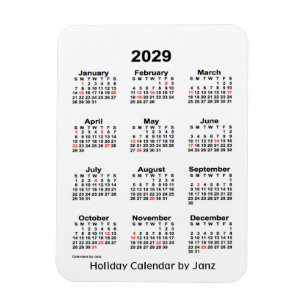 Imán Calendario de festividades blancas de 2029 por Jan