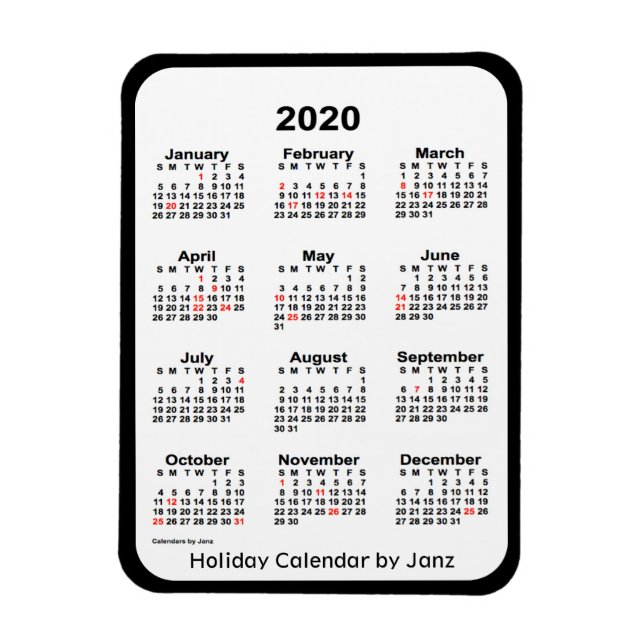 Imán Calendario de festividades negras 2020 de Janz Mag (Vertical)