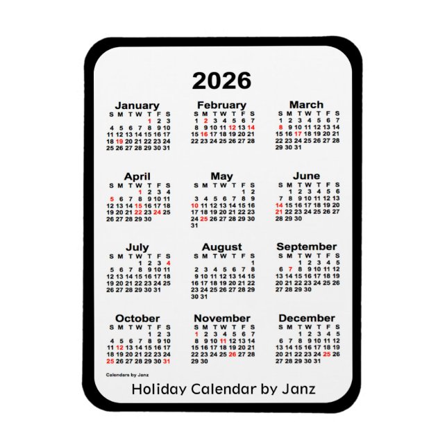 Imán Calendario de festividades negras de 2026 por Janz (Vertical)