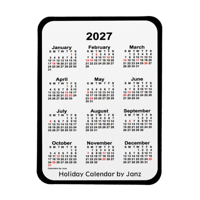 Imán Calendario de festividades negras de 2027 por Janz (Vertical)