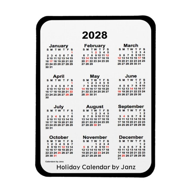 Imán Calendario de festividades negras de 2028 por Janz (Vertical)