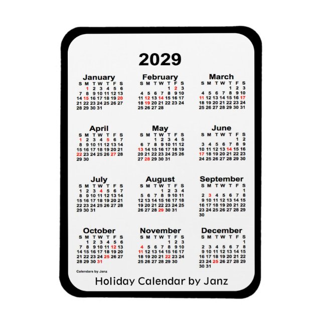Imán Calendario de festividades negras de 2029 por Janz (Vertical)
