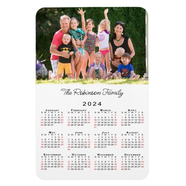 Imán Calendario de foto y nombre de personalizable 2024 (Vertical)