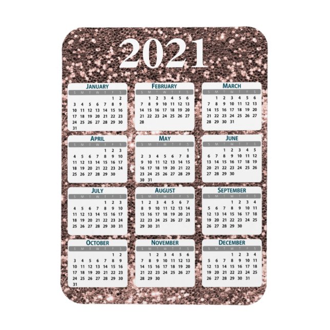 Imán Calendario de frotis de Purpurina de año completo  (Vertical)