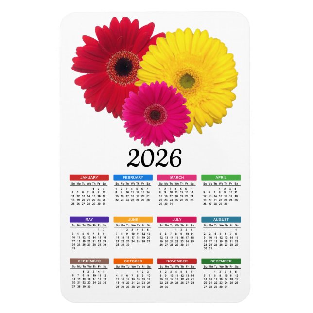 Imán Calendario de margaritas de la Gerbera roja rosa d (Vertical)