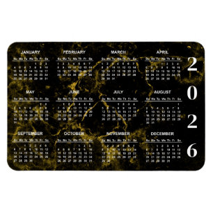 Imán Calendario de Mármol Negro y Oro 2026