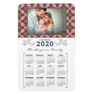 Imán Calendario de patrones rosados personalizado de la
