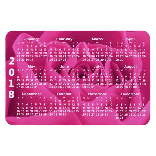 Imán Calendario de Pétalos de rosa rosa 2018 (Horizontal)