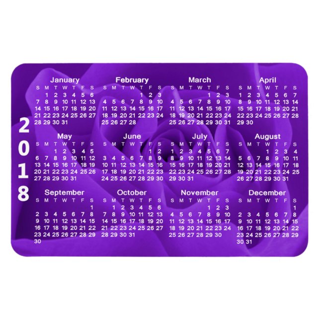 Imán Calendario de Petals de Rosa púrpura 2018 (Horizontal)