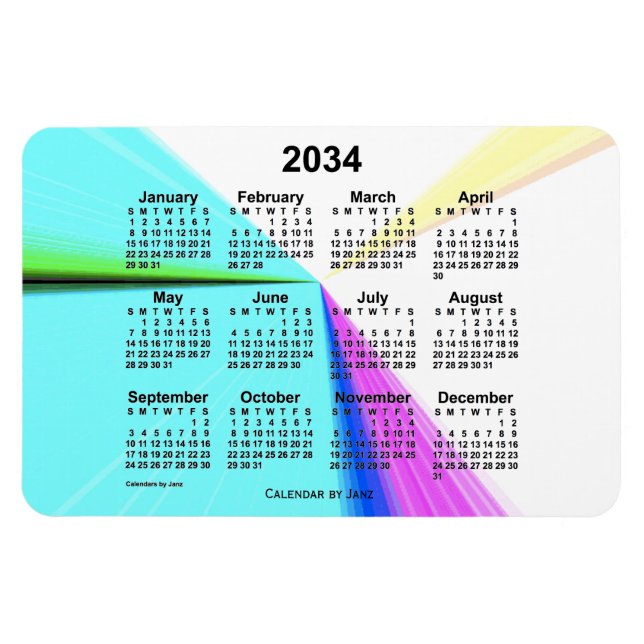 Imán Calendario de puntos de fuga de 2034, de Janz 4x6  (Horizontal)