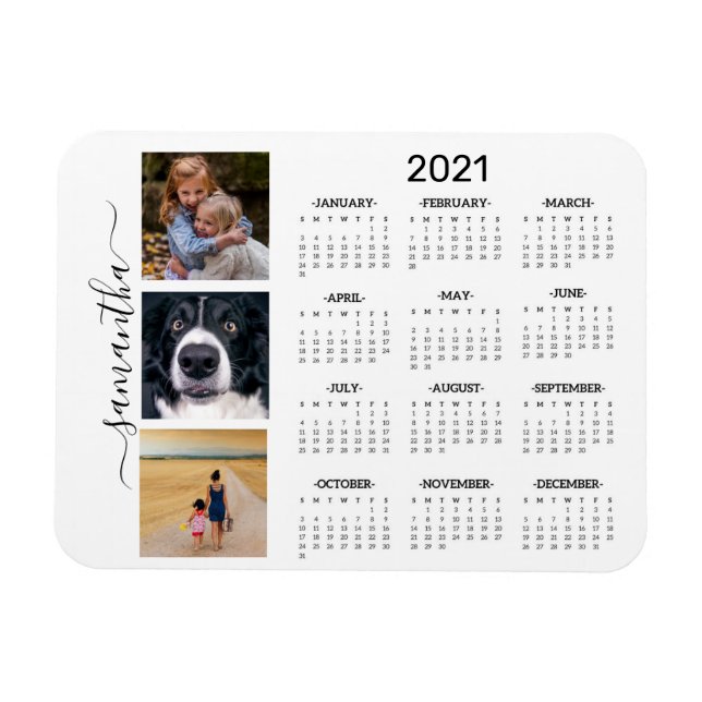 Imán Calendario de todo el año 2021 Foto Monograma Manu (Horizontal)
