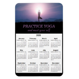 Imán Calendario de Yoga Vrksasana Pose Black Purple 202
