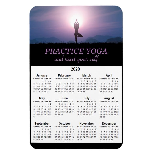 Imán Calendario de Yoga Vrksasana Pose Black Purple 202 (Vertical)