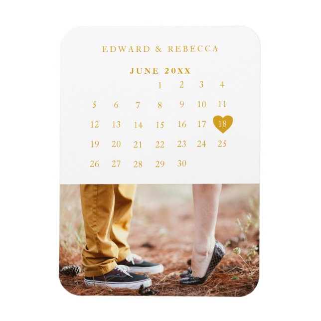 Imán Calendario Elegante Boda de Oro Guardar la fecha (Vertical)