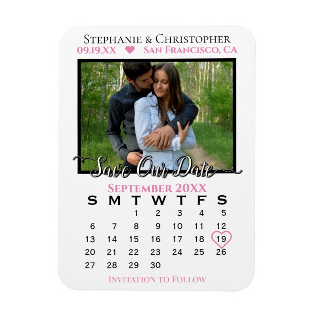 Imán Calendario fotográfico rosa y blanco salve a nuest (Vertical)