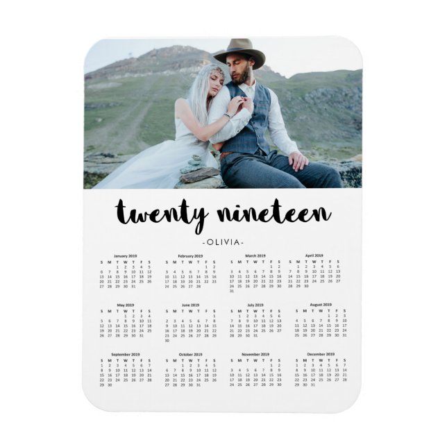 Imán Calendario fotográfico simple de tipografía de mod (Vertical)