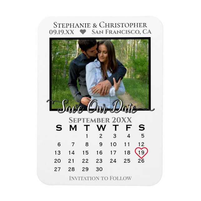 Imán Calendario fotográfico simple Guardar nuestro Boda (Vertical)